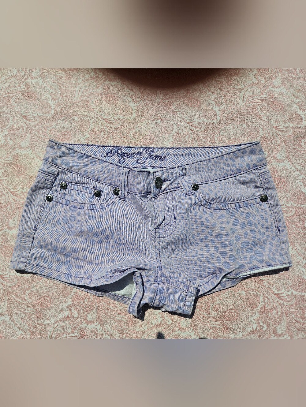 Request Jeans Lilac Leopard Print Denim Shorts